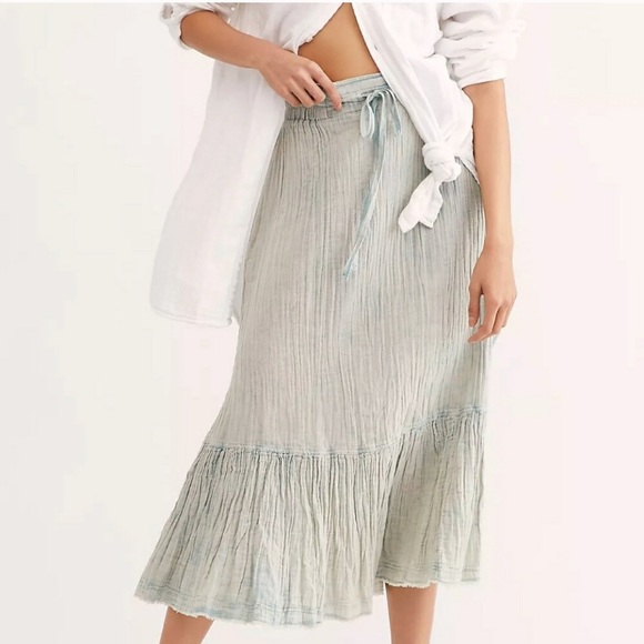 Free People Mellow Acid Wash Midi Skirt NWT - Picture 6 of 9